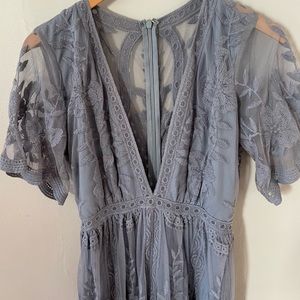 Socialite Dusty Blue Lace Maxi Romper - small